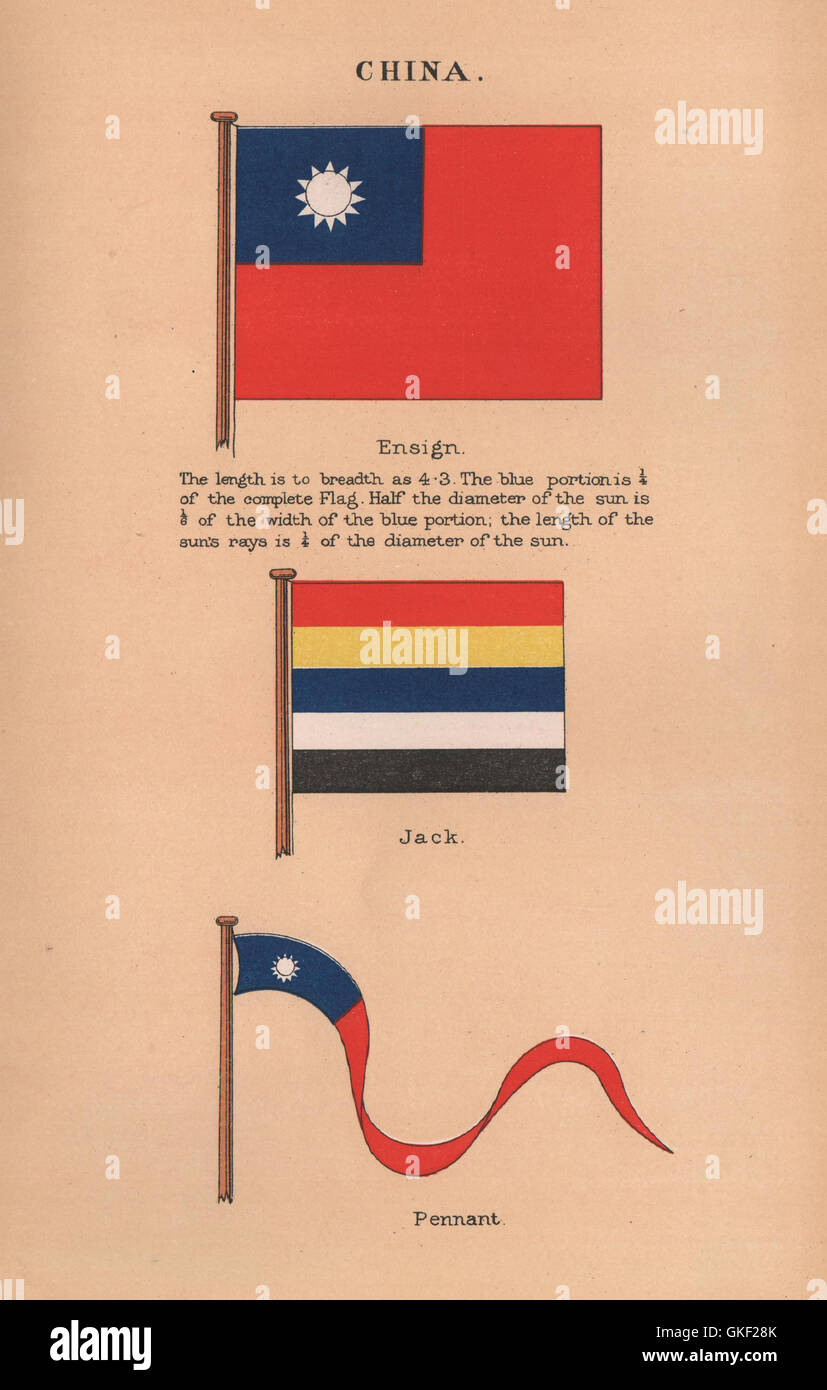 CHINA FLAGS. Ensign. Jack. Pennant, antique print 1916 Stock Photo