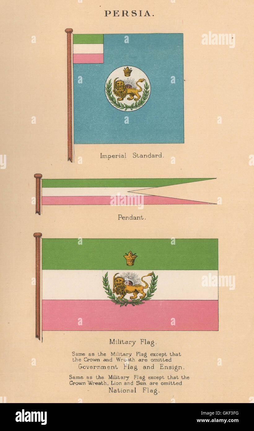 PERSIA FLAGS. Imperial Standard. Pendant. Military flag. Ensign. Iran, 1916 Stock Photo