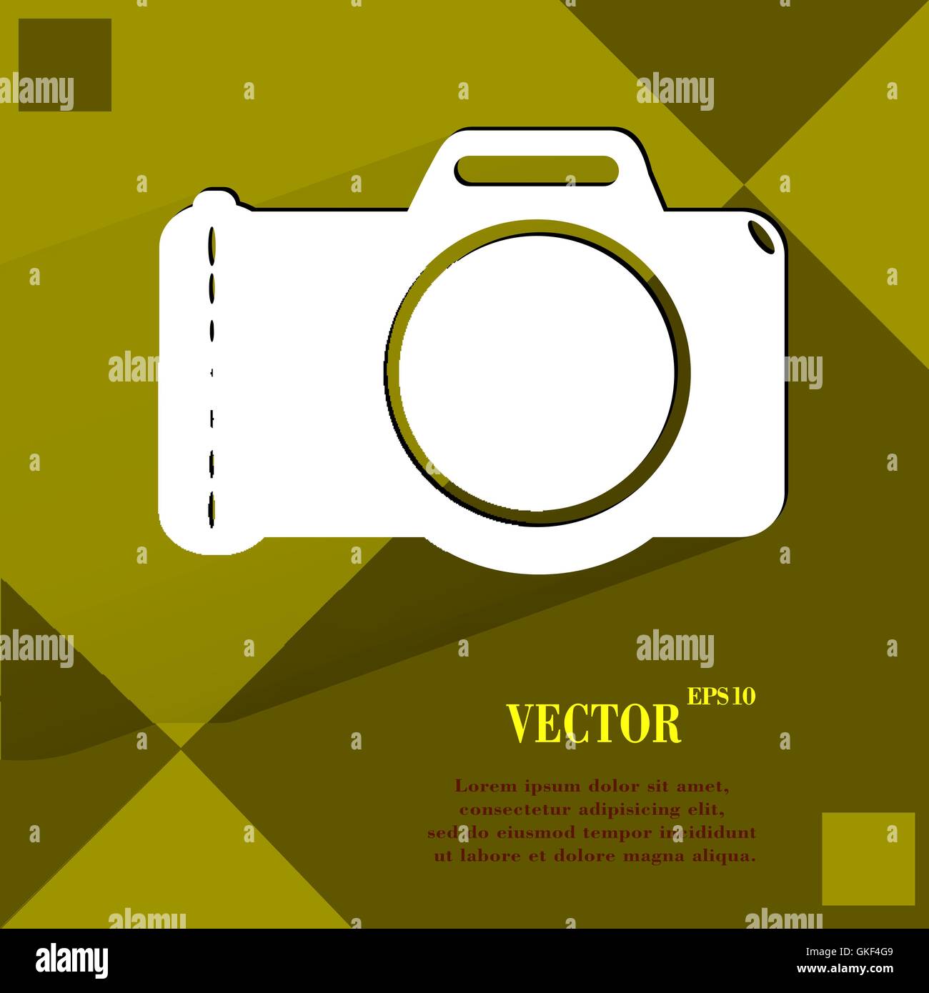 Photo camera. Flat modern web button on a flat geometric abstract background Stock Vector