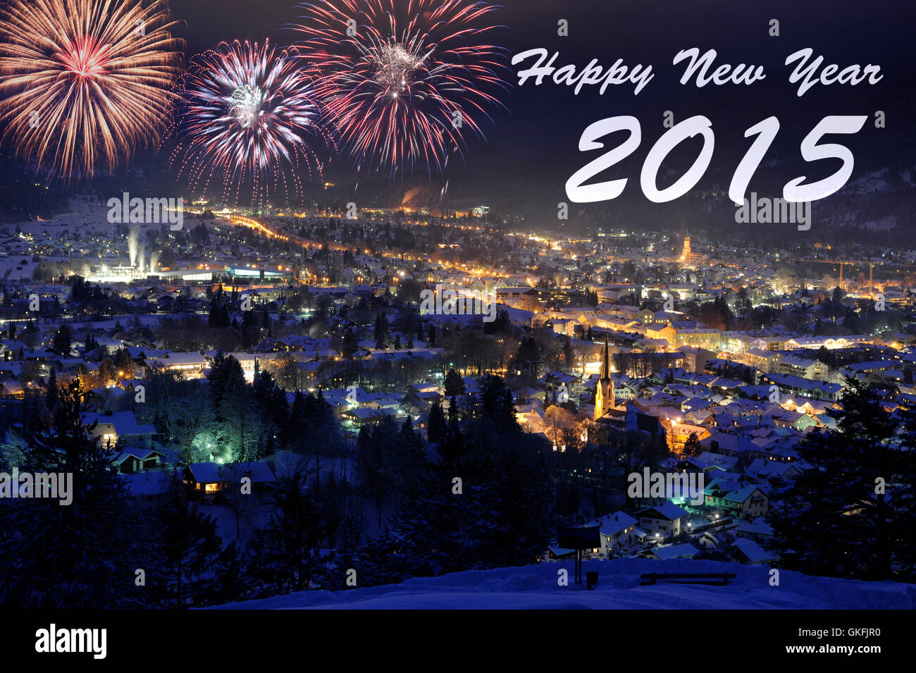 fireworks at new year 2015,garmisch-partenkirchen Stock Photo