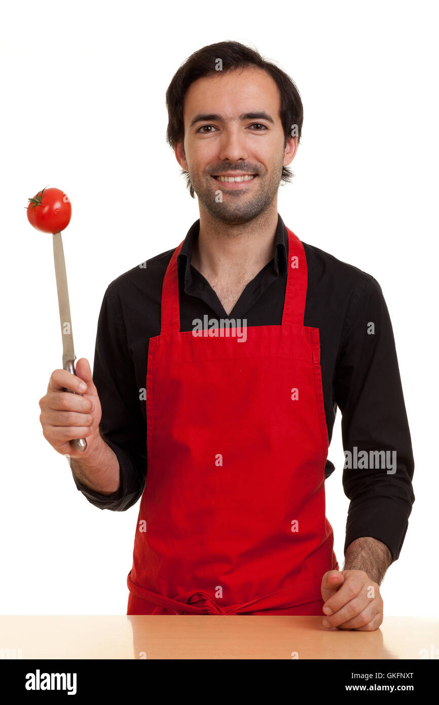 chef tomatoe knife Stock Photo