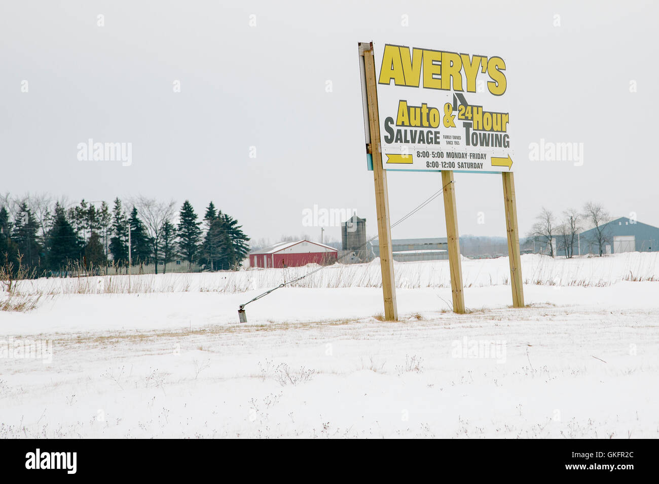 Avery's Auto Salvage sign on the Avery property in Manitowoc County