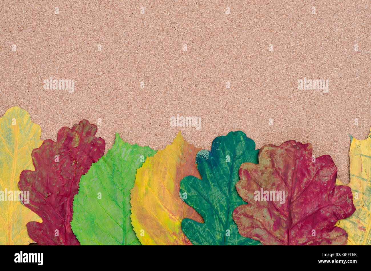multicolored painted fall leaves composition Stock Photo