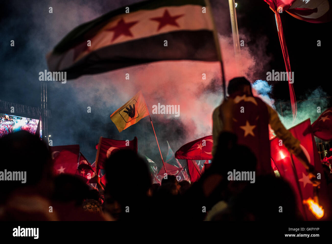 Turkish pro government support after a a failed coup attempt celebrate in Taksim square Istanbul Stock Photo