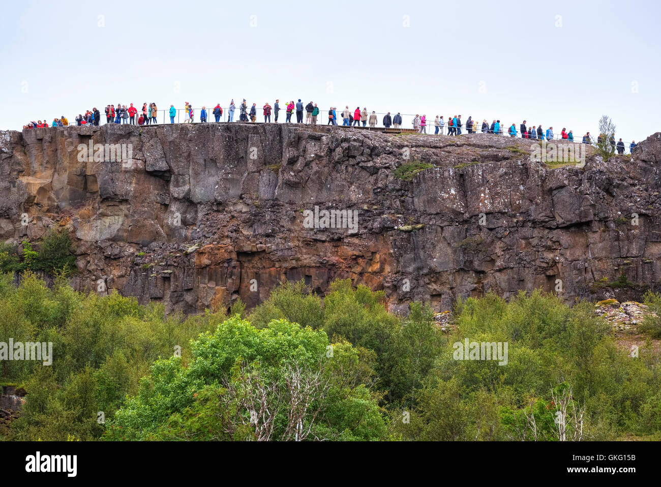 Mass tourism in National Park Thingvellir, Mid-Atlantic Ridge, Golden Circle, Iceland Stock Photo