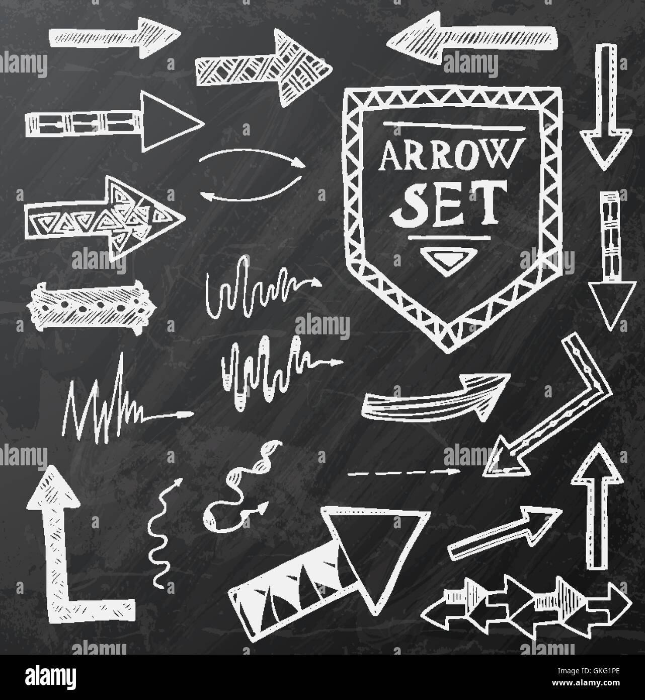 Hand drawn arrow icons set on black chalk board. Vector Illustration ...