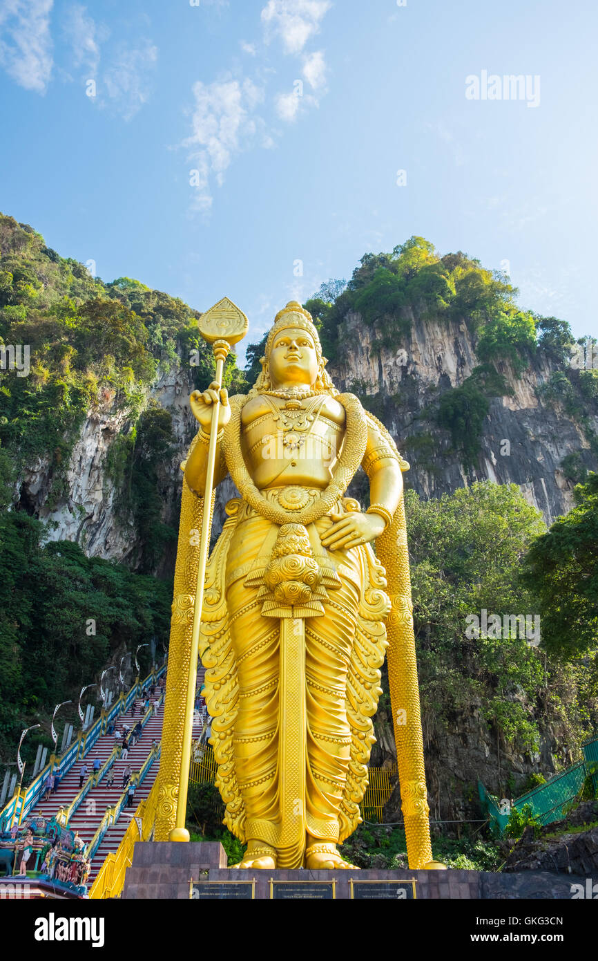 KUALA LUMPUR, MALAYSIA - MARCH 1: Statue of Murugan, a Hindu deity is located at entrance of Batu Caves Stock Photo