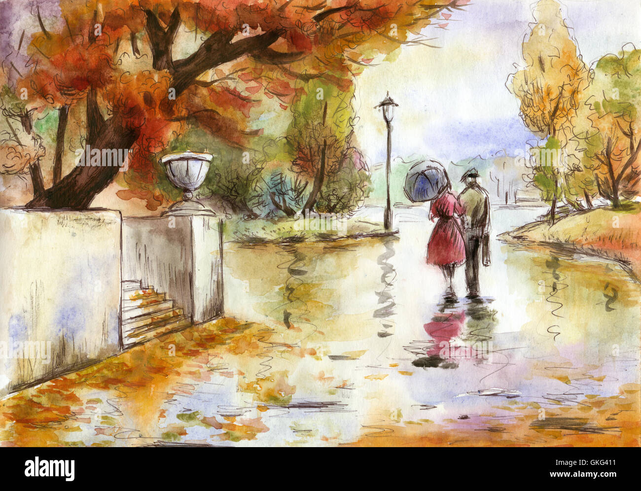 Two autumn leaves illustration hi-res stock photography and images - Alamy