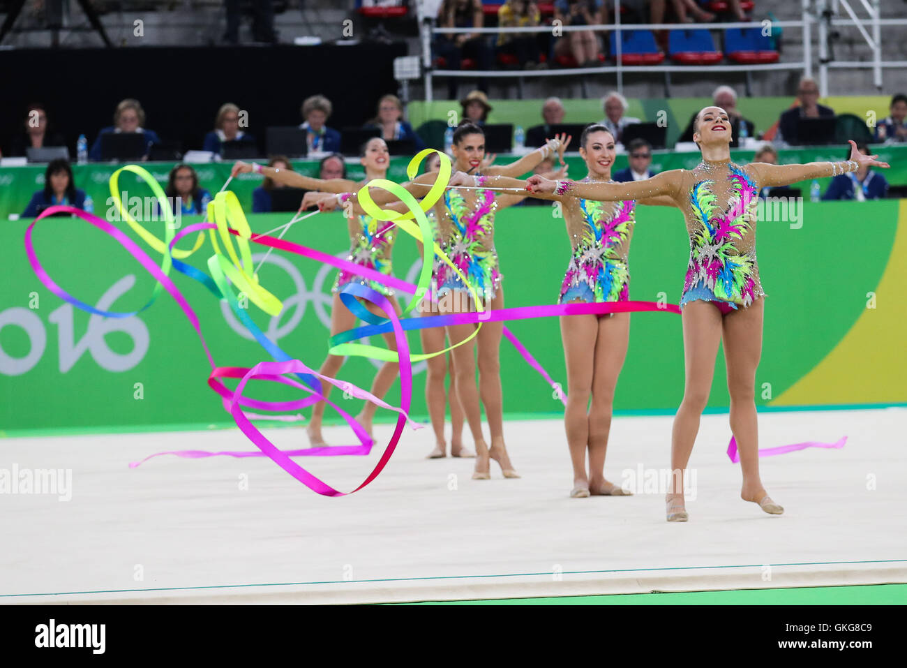 Rio De Janeiro Rio De Janeiro Brazil th Aug 16 Rj Olympics Rhythmic Gymnastics Team Spain Aguilar Sandra Gavezou Artemi Lopez Elena Mohedano Lourdes And Quereda Alejandra In The Qualifying Group