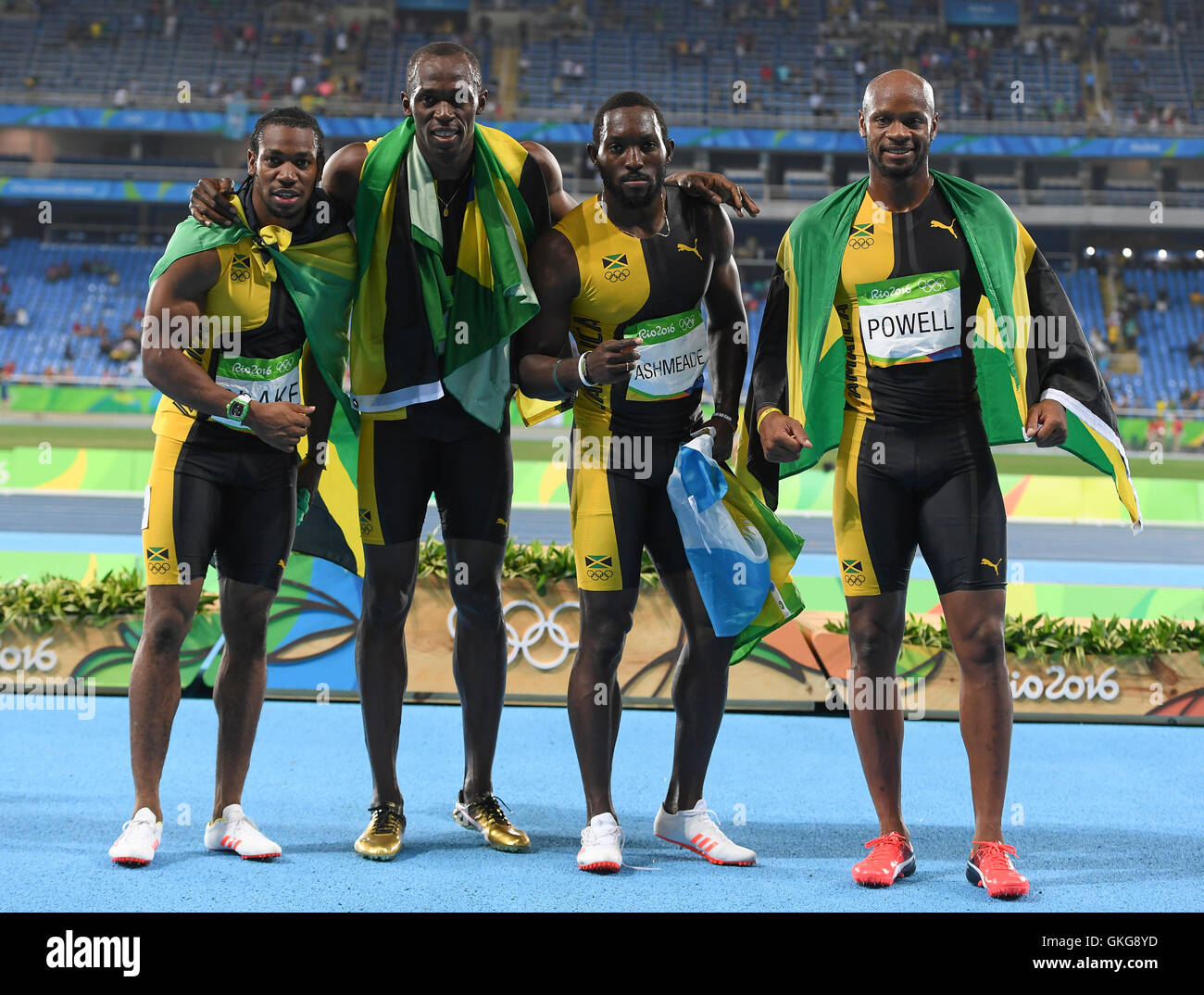 Rio De Janeiro Brazil 19th August 2016 Yohan Blake Usain Bolt Nickel Ashmeade And Asafa Powell Of Jamaica Which Won The Mens 4x100m Relay Final During The Event On Day 14 Athletics