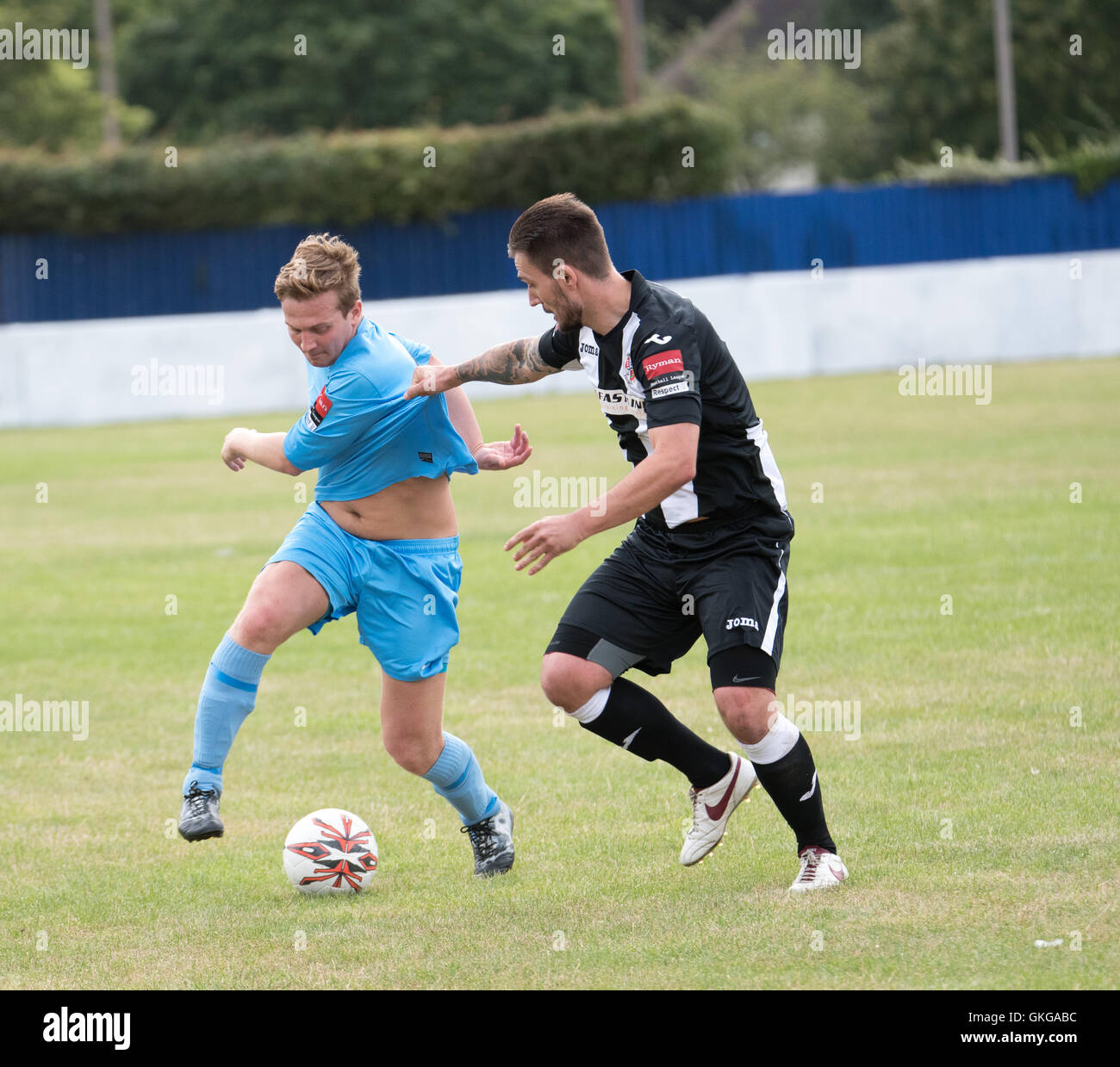 Brentwood Essex, Charlie Georgiou of Brentwood FC (left) and Joe Nightingill of Tilbury FC, , during the Emirates FA Cup Prelimary Round which Brentwood lost to Tilbury FC 2-1, Credit:  Ian Davidson/Alamy Live News Stock Photo