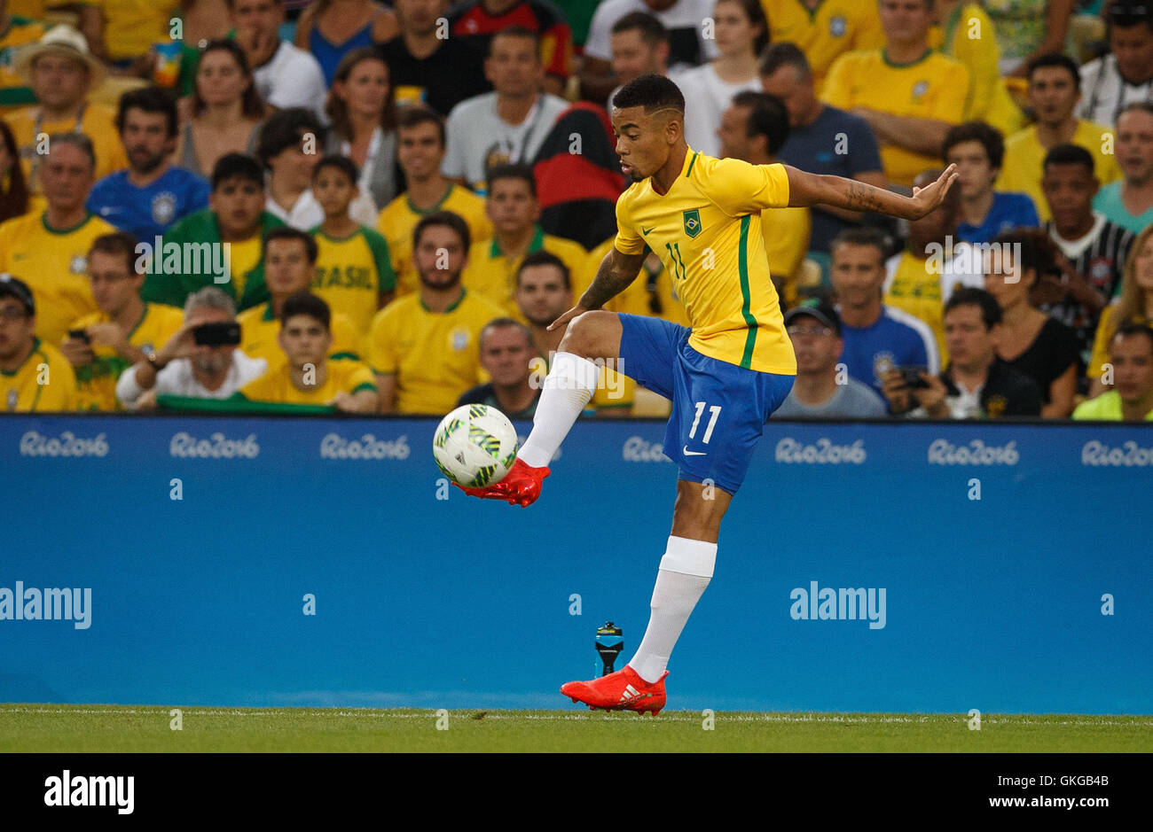 Rio De Janeiro, Brazil. 20th Aug, 2016. Gabriel Jesus of Brazil during the match between Brazil vs Germany valid for the race for football gold in Rio Olympics 2016 held at Maracanã Stadium. NOT AVAILABLE FOR LICENSING IN CHINA (Photo: Marcelo Machado de Melo/Fotoarena) Credit:  Foto Arena LTDA/Alamy Live News Stock Photo