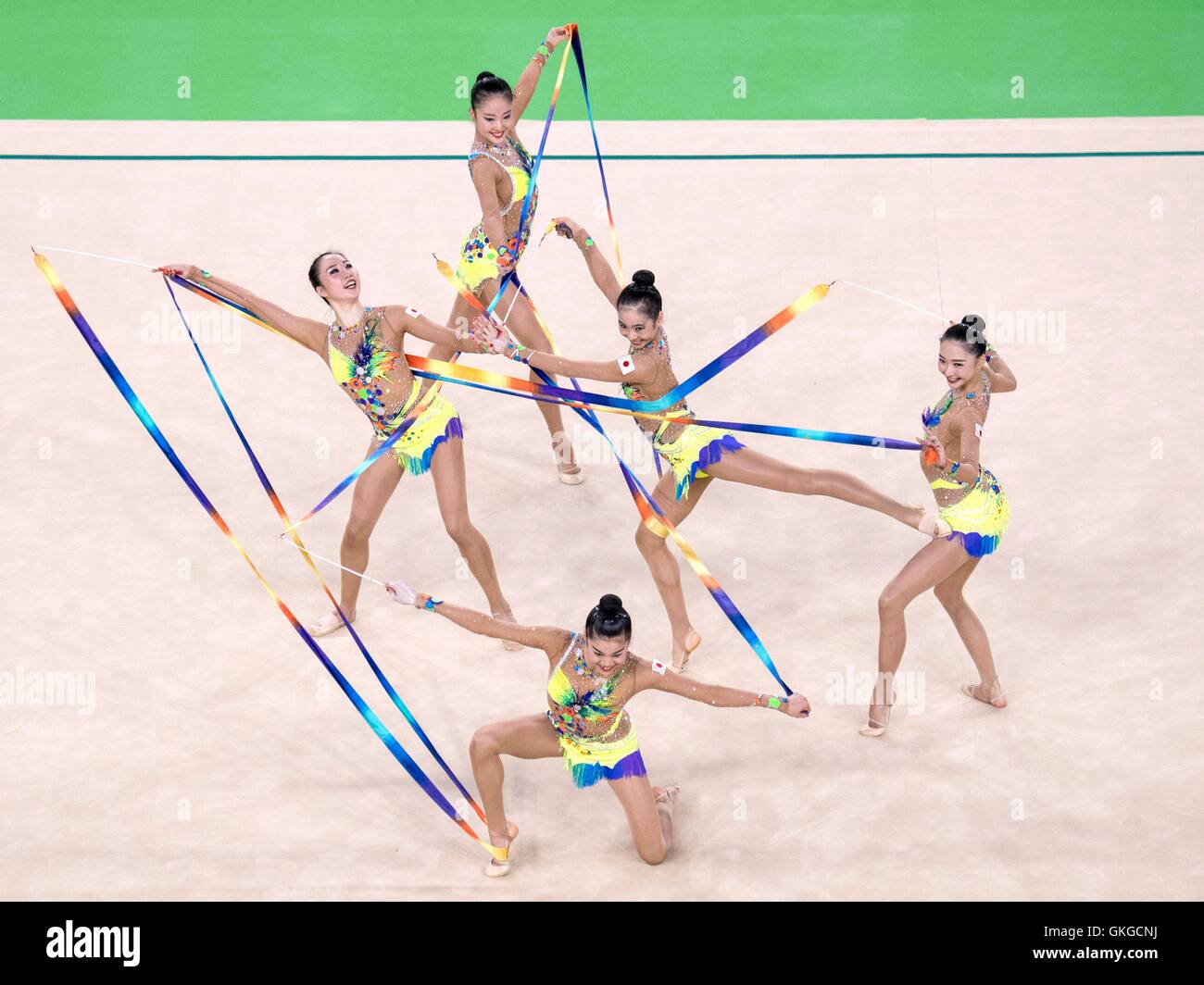 Rio De Janeiro Brazil th Aug 16 Japan Team Group Jpn Rhythmic Gymnastics Group All Around Qualification Rotation 1 Ribon At Rio Olympic Arena During The Rio 16 Olympic Games In Rio