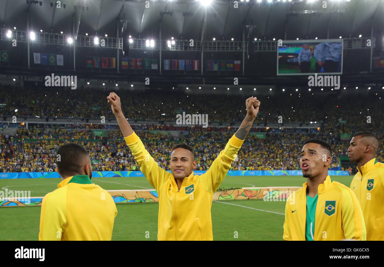 Rio de Janeiro, Brazil. 20th Aug, 2016. Neymar (2-L) of Brazil ...