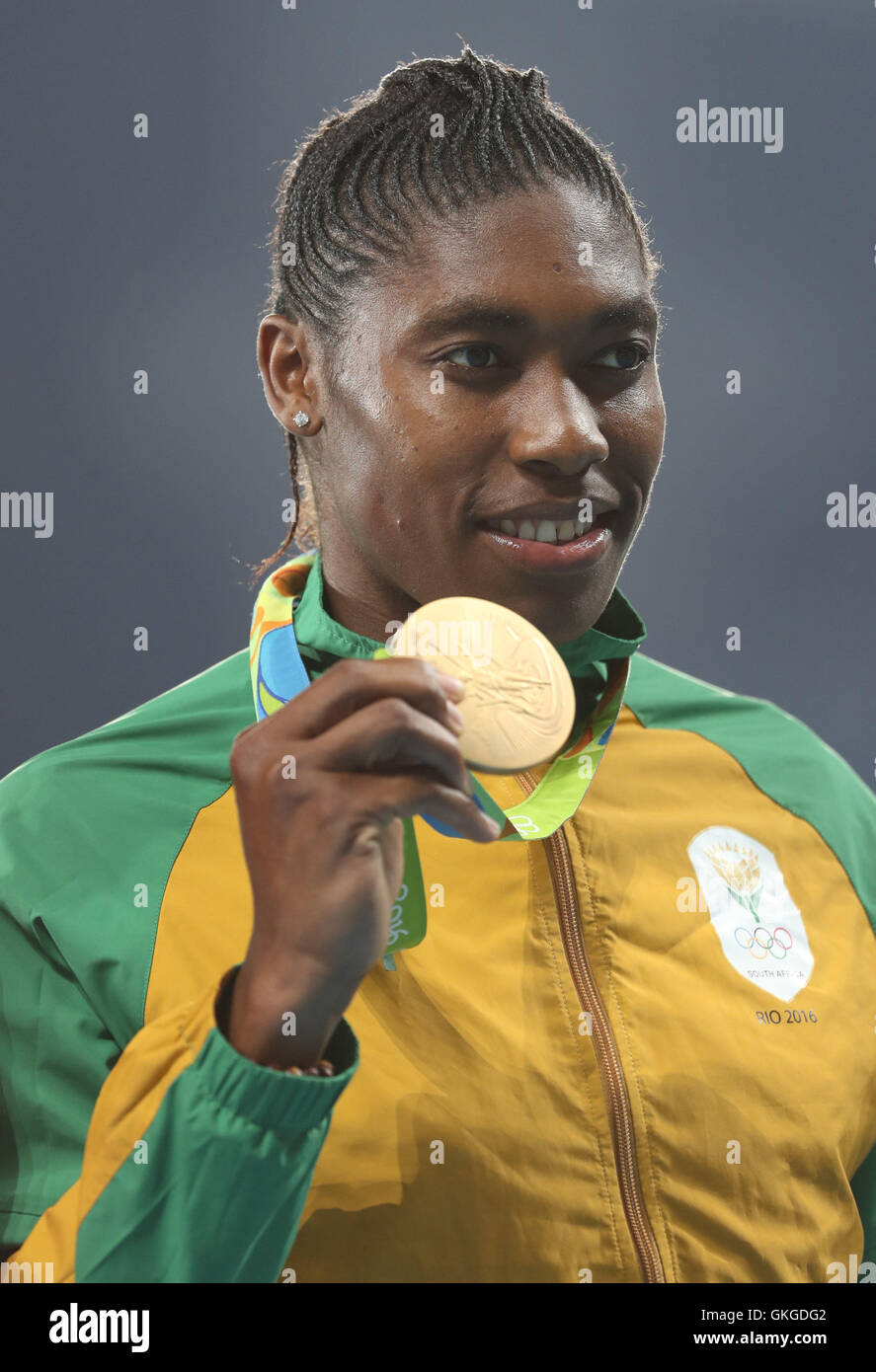 Rio De Janeiro Brazil 20th Aug 2016 Gold Medalist South Africa s Caster Semenya Shows Her 