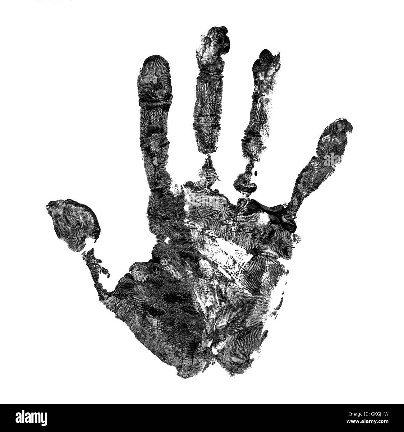 Real hand print on real paper isolated on white background Stock Photo