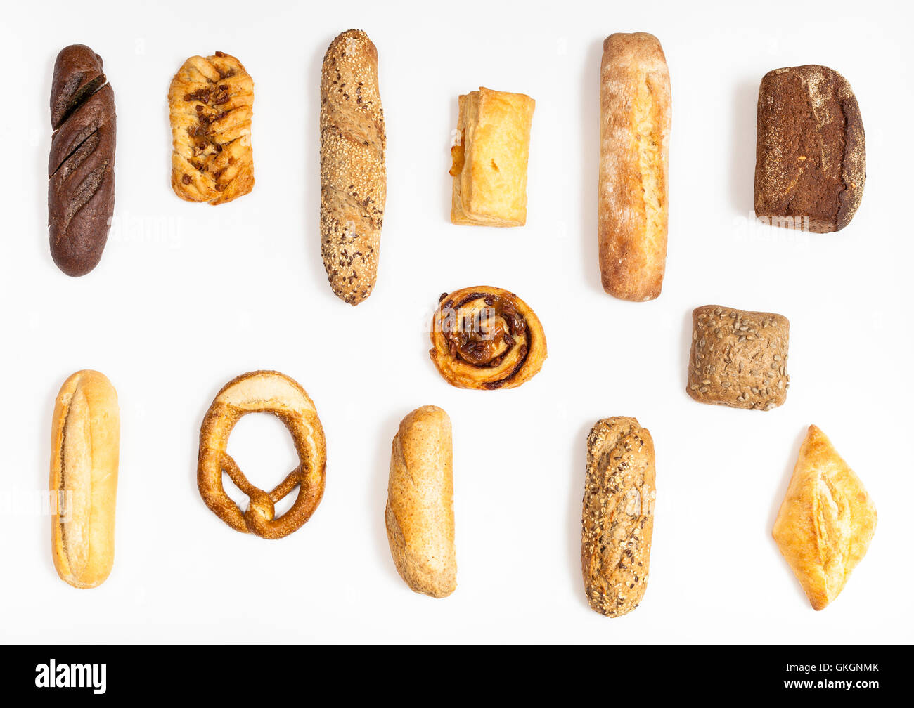 set from various fresh bakery on white background Stock Photo - Alamy
