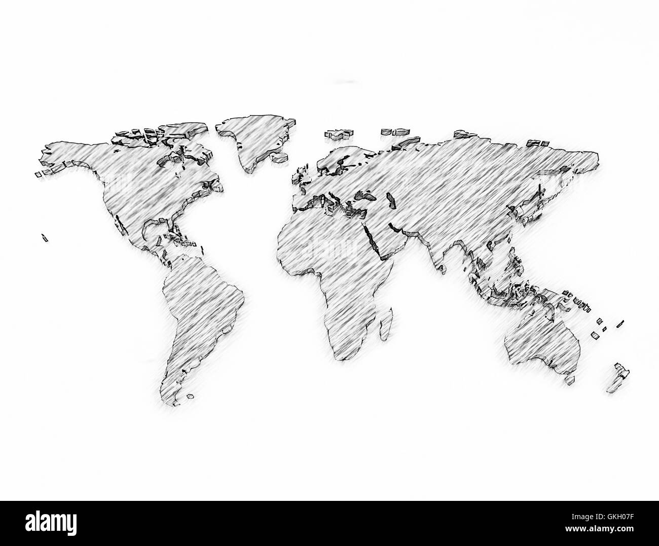 Pencil sketch world map Stock Photo