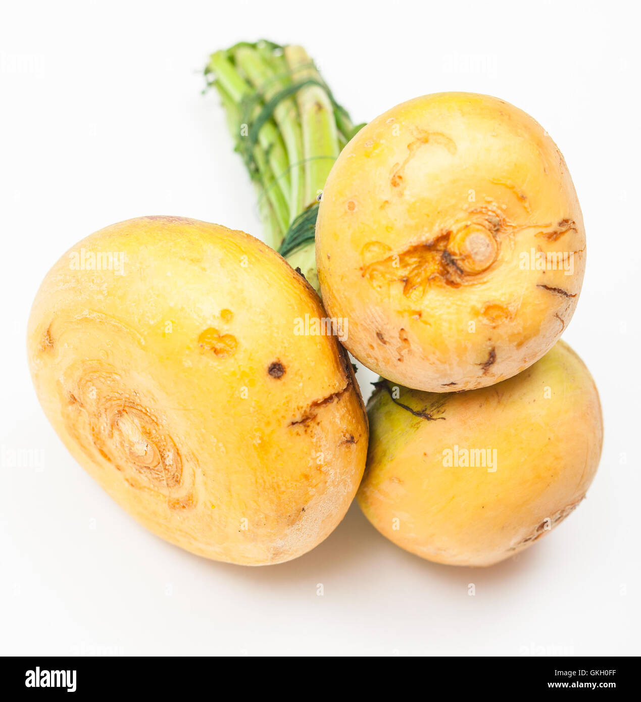 bunch of fresh cut turnip roots on white background Stock Photo