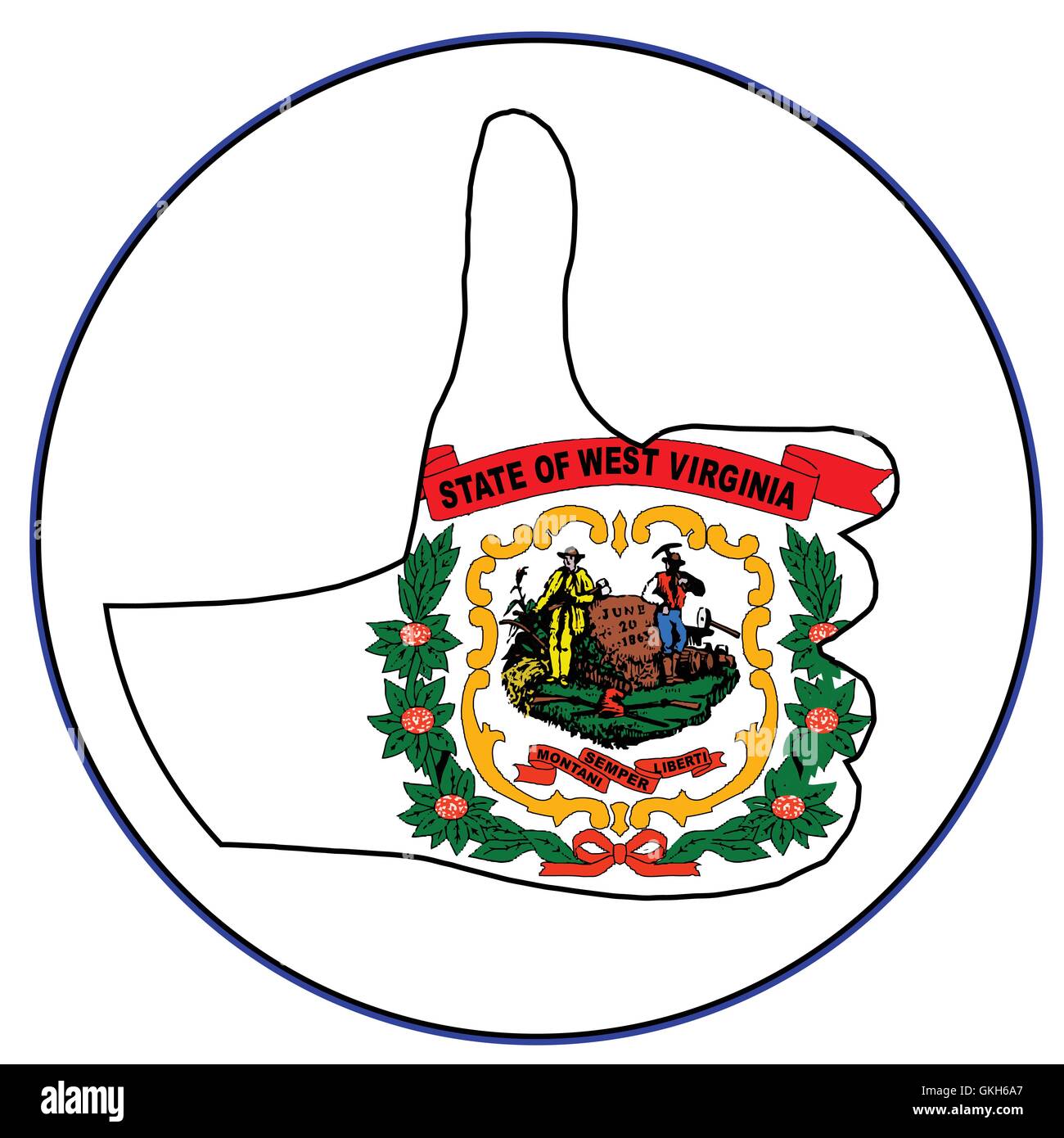 West Virginia Flag hand giving the thumbs up sign all over a white