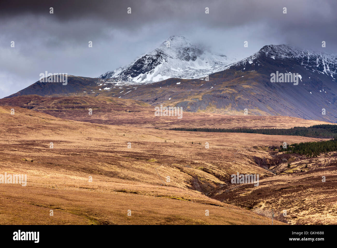 A view towards Sgurr nan Gillean, Black Cuillins range, Isle of Skye, Inner Hebrides, Scotland, United Kingdom, Europe. Stock Photo
