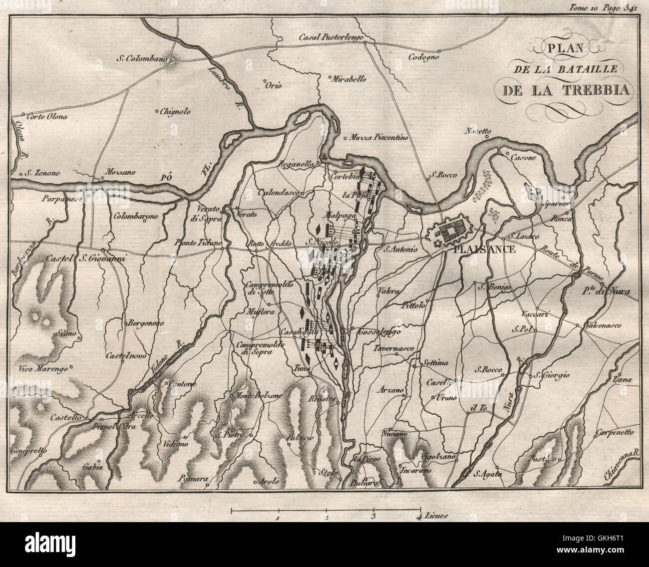 Plan Of The Napoleonic Battle Of Trebia Trebbia 1799 Piacenza Italy 1818 Map Stock Photo Alamy