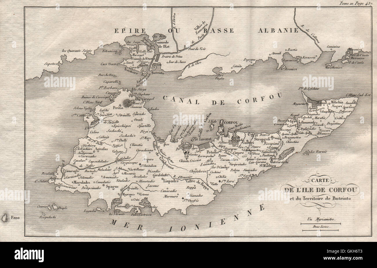CORFU. Siege 1798-99 & Territory of Butrinto (Buthrotum). Greece, 1818 old map Stock Photo