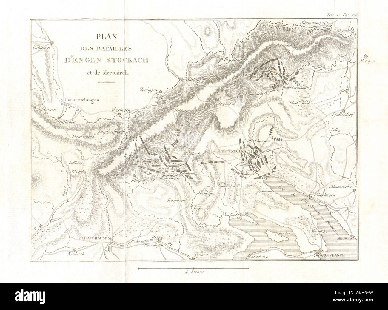Battles of Engen Stockach Messkirch 1800. 2nd Coalition War, 1819 antique map Stock Photo