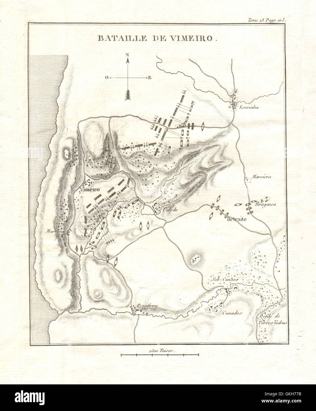 Battle of Vimeiro 1808. Peninsula War. Portugal, 1820 antique map Stock Photo
