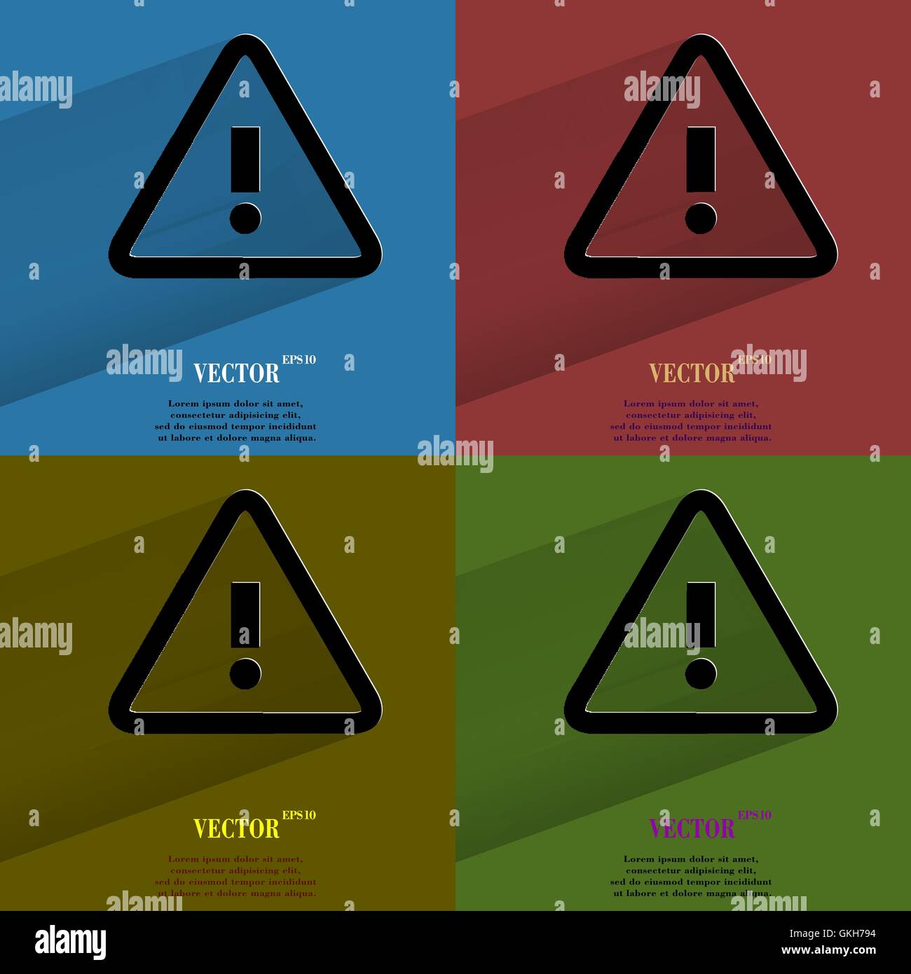 Color set danger. exclamation mark. Flat modern web button with long ...