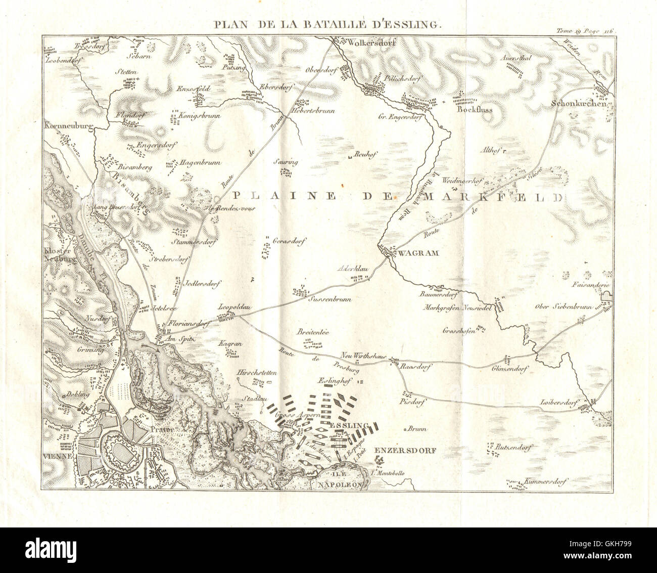 Battle of Aspern-Essling 1809. Vienna Austria. War of Fifth Coalition, 1820 map Stock Photo