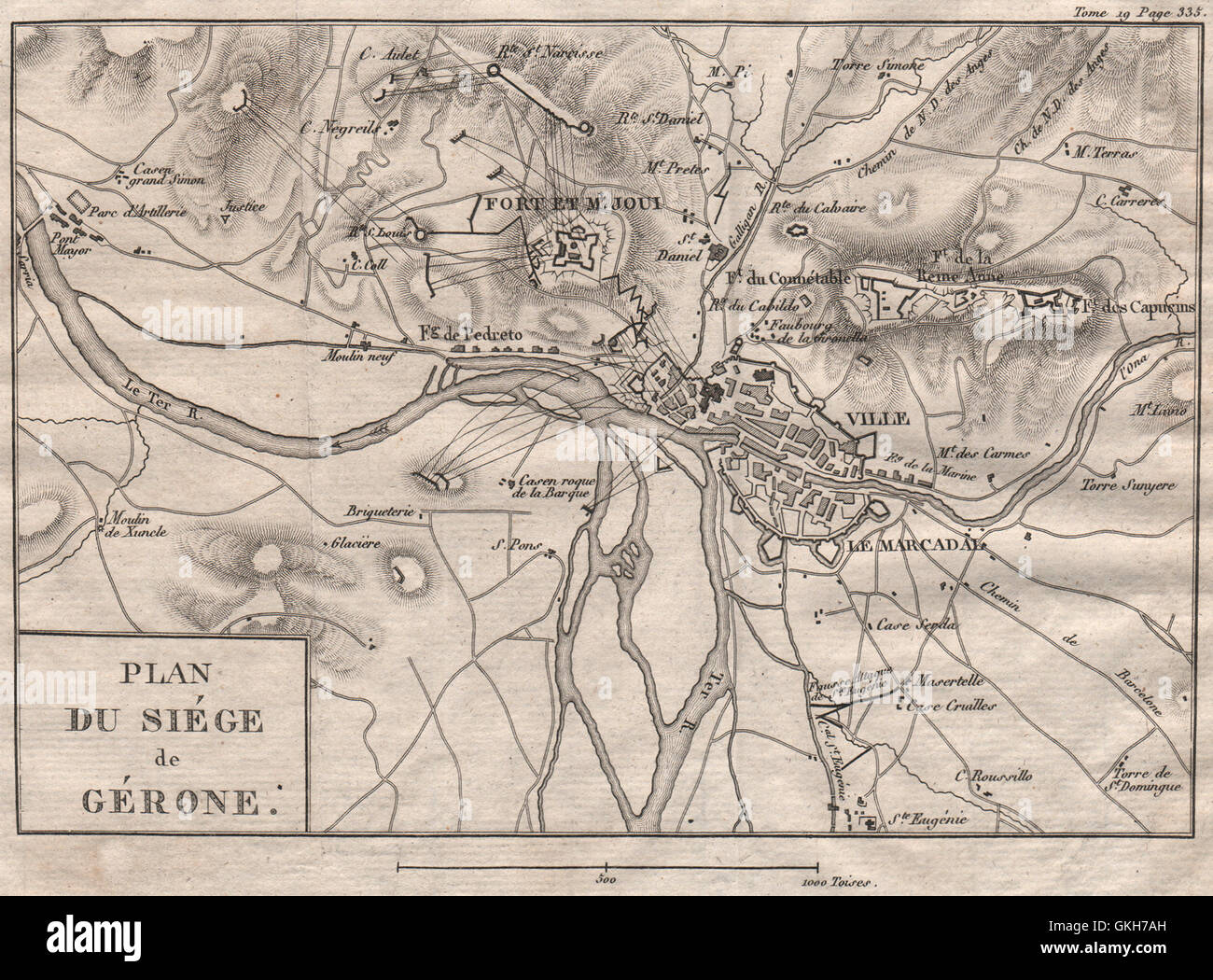 Siege of Gerona. Peninsular War. 1808-9. Spain, 1820 antique map Stock Photo