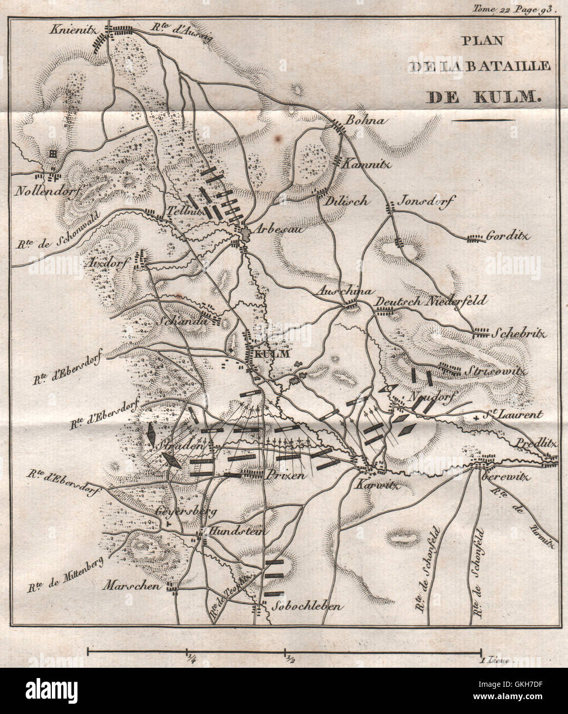 Plan of the BATTLE OF KULM (Chlumec) 1813. Czech Republic, 1820 antique map Stock Photo