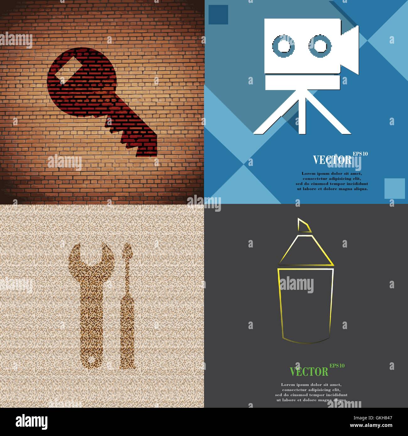 Set of abstract backgrounds with different web icons Stock Vector Image ...