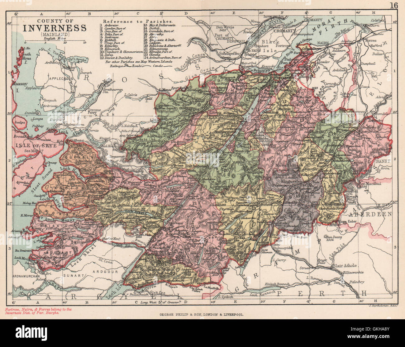 Map Of Inverness Shire County Of Inverness (Mainland)' Inverness-Shire. Parishes. Bartholomew 1891  Map Stock Photo - Alamy