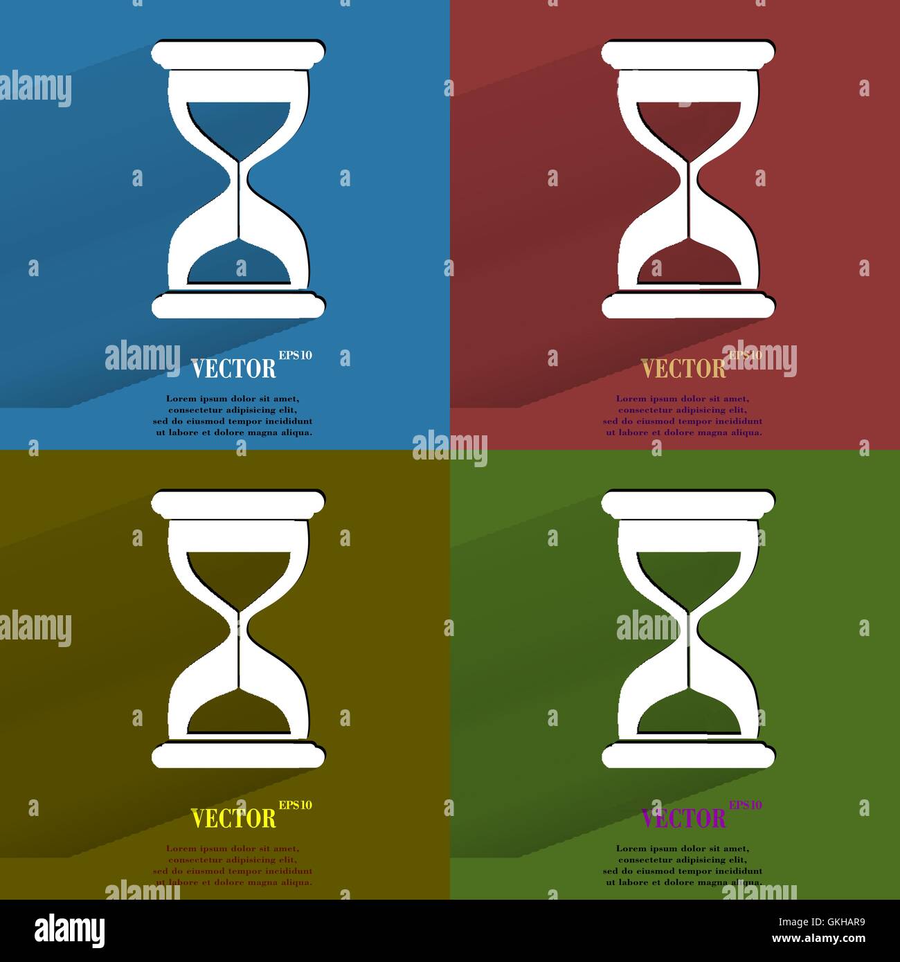 Color set Sand clock. Glass timer . Flat modern web button with long