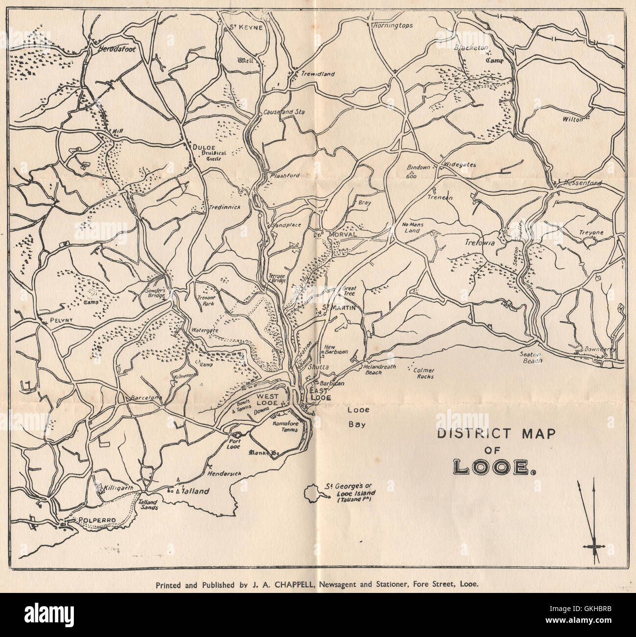 Map Of Looe Cornwall District Map Of Looe. West Looe East Looe Polperro. Cornwall. Ward Lock  1935 Stock Photo - Alamy