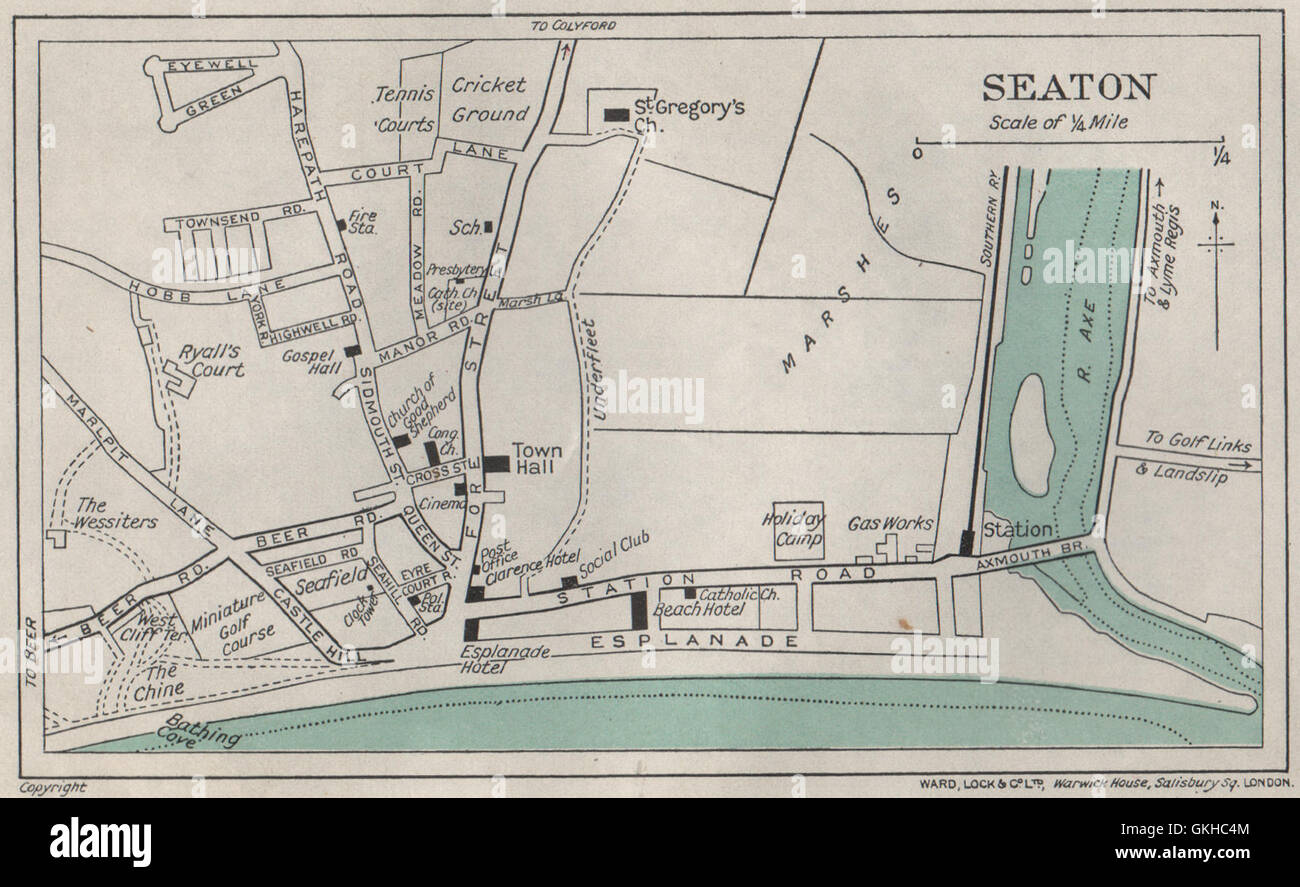 Street Map Of Seaton Devon Seaton Vintage Town/City Plan. Devon. Ward Lock, 1938 Vintage Map Stock  Photo - Alamy