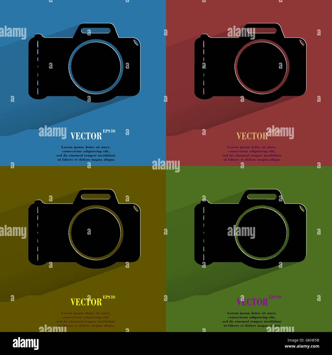 Color set Photo camera. Flat modern web button with long shadow and ...