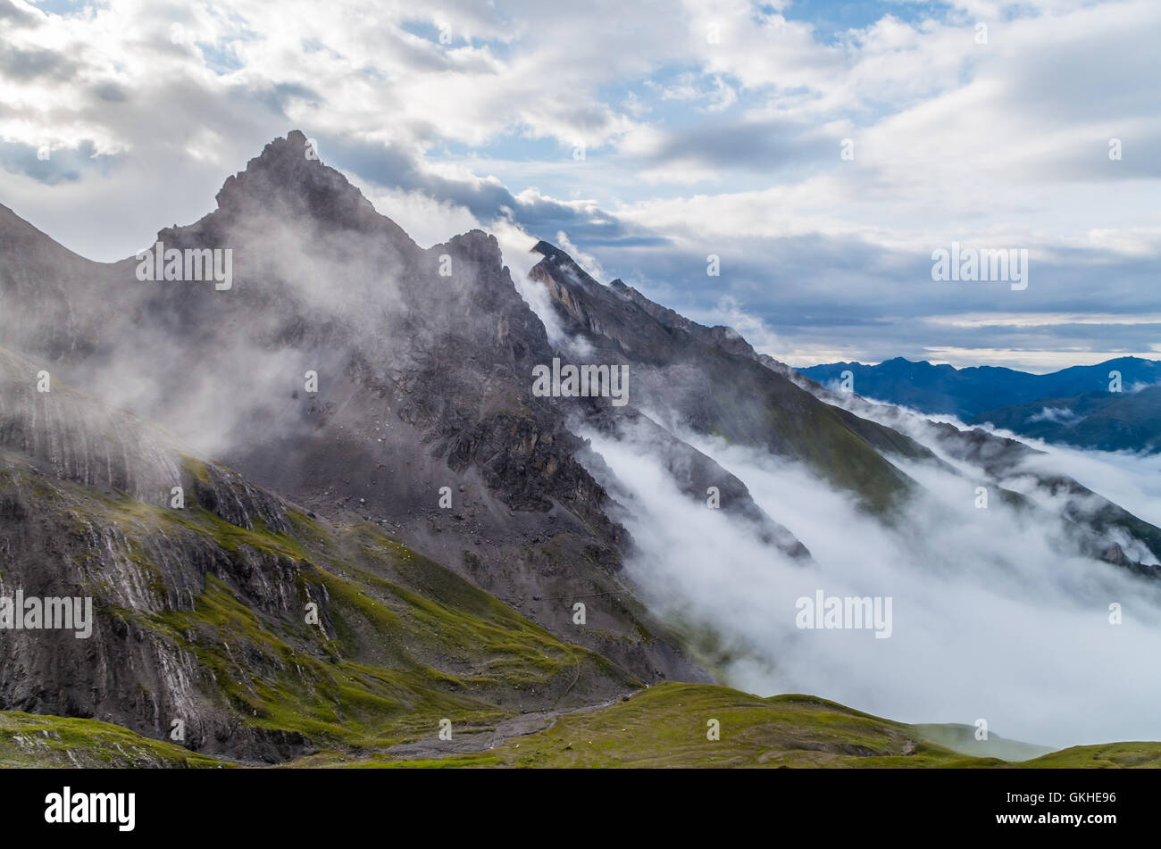 Beautiful mountain landscape in the Lechtal Alps with moody sky, North ...