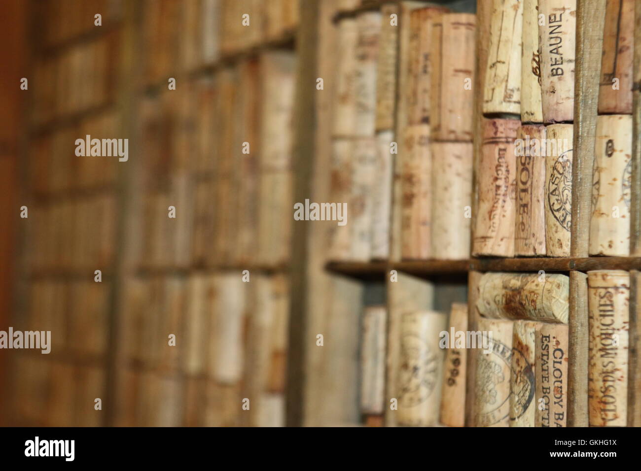 Corks lined up at Pegasus Bay Winery, Waipara, New Zealand Stock Photo