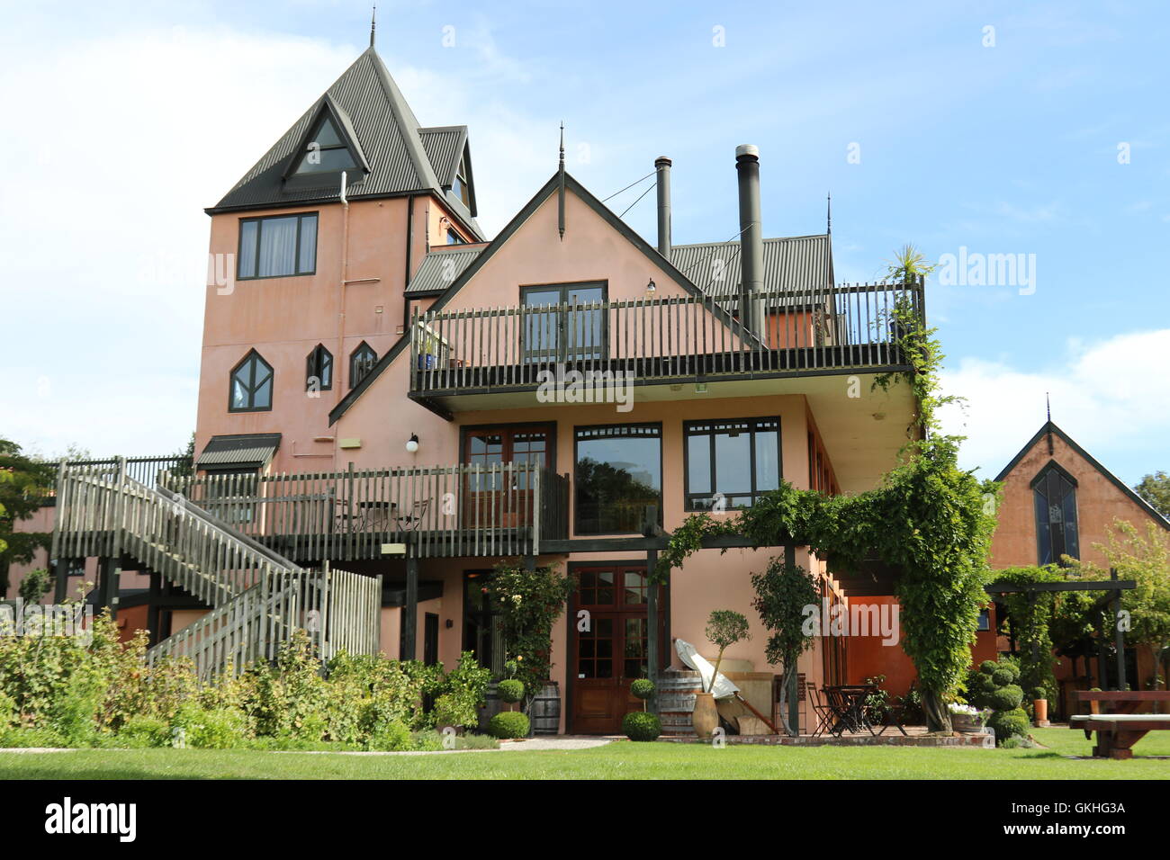 Property and gardens at Pegasus Bay Winery, Waipara, New Zealand Stock Photo