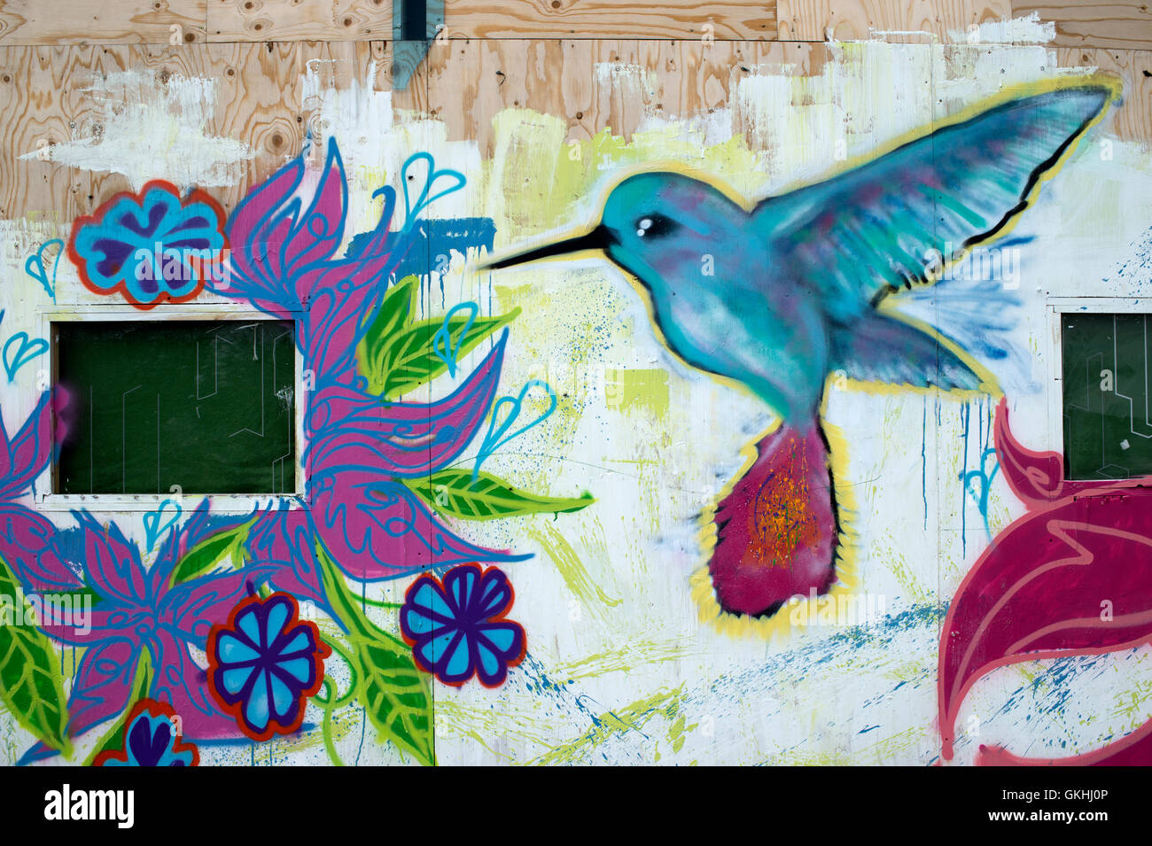 France, Calais. 'Jungle' camp for refugees. Sign for Hummingbird project. Stock Photo