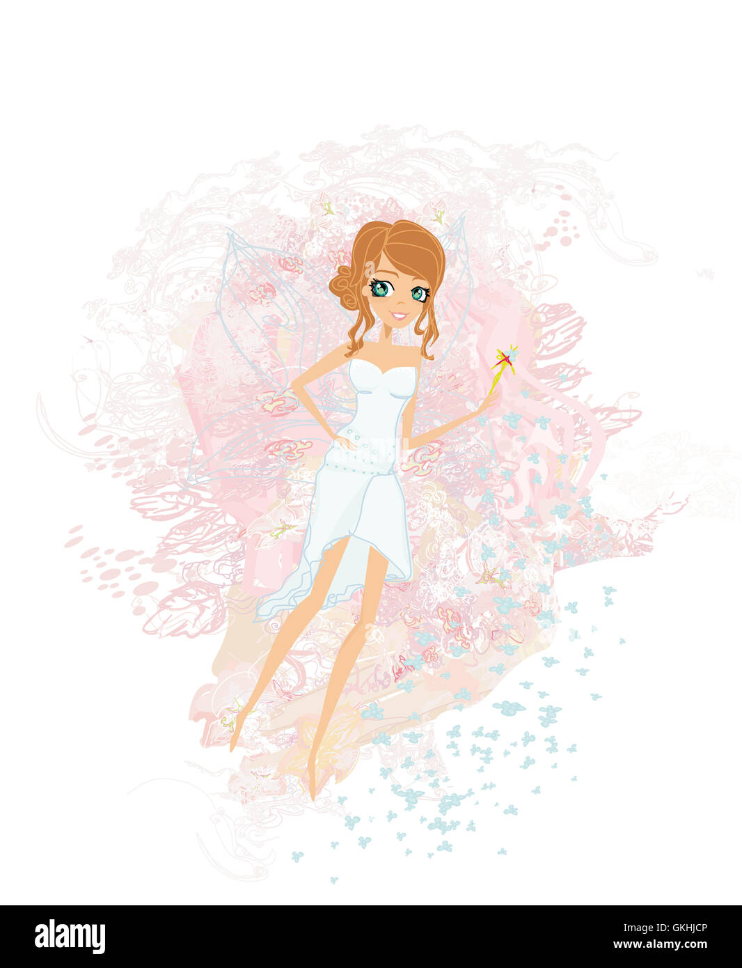 floral background with a beautiful fairy Stock Photo - Alamy