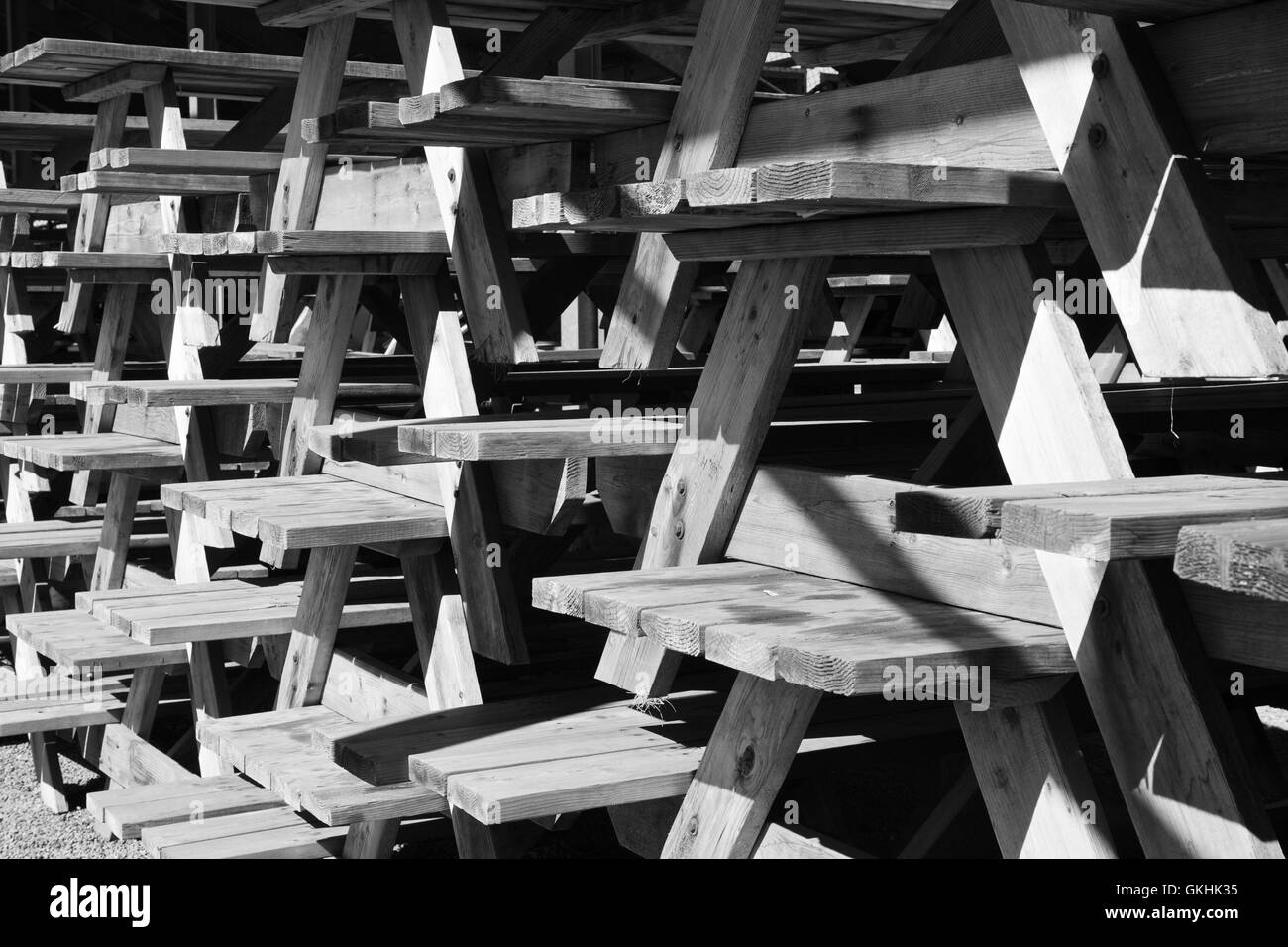Pile of Picnic Tables Stock Photo Alamy