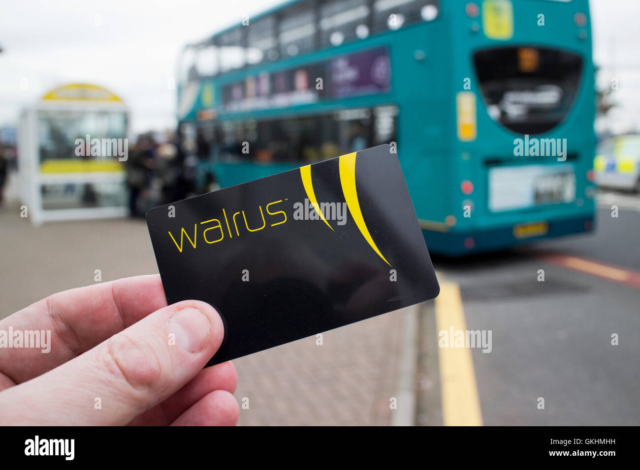 merseytravel walrus card travel smartcard at bus stop Stock Photo