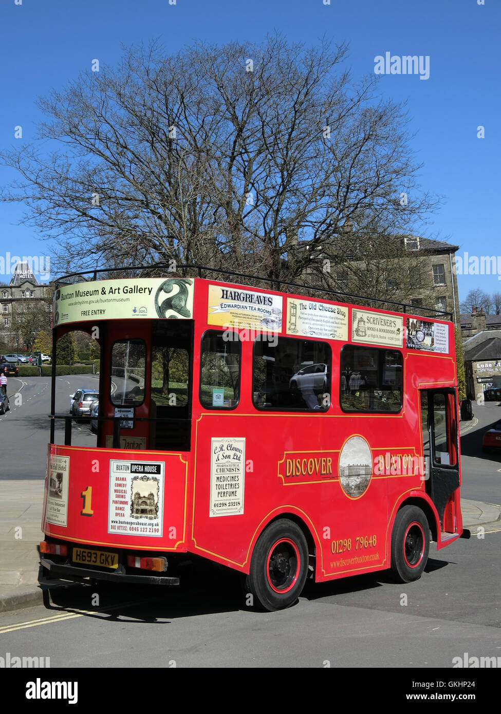Sightseeing Tour Bus, Buxton Town, Derbyshire, England, UK Stock Photo