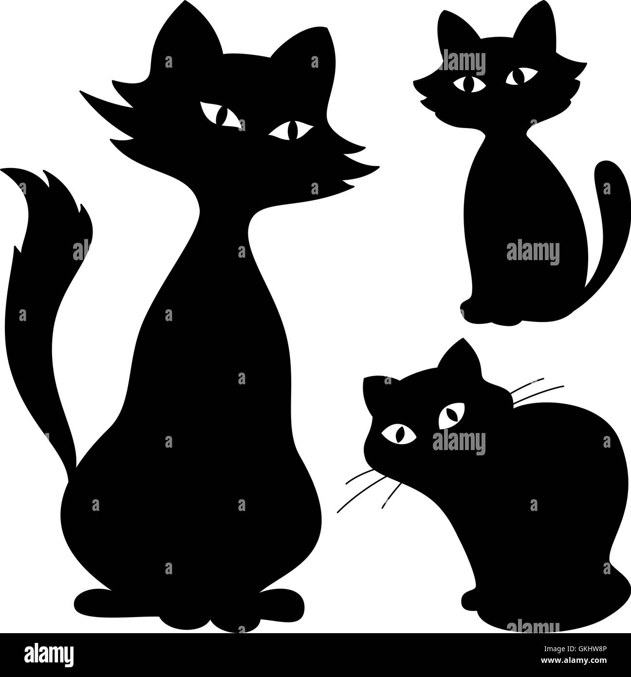Cats, silhouette, set Stock Vector