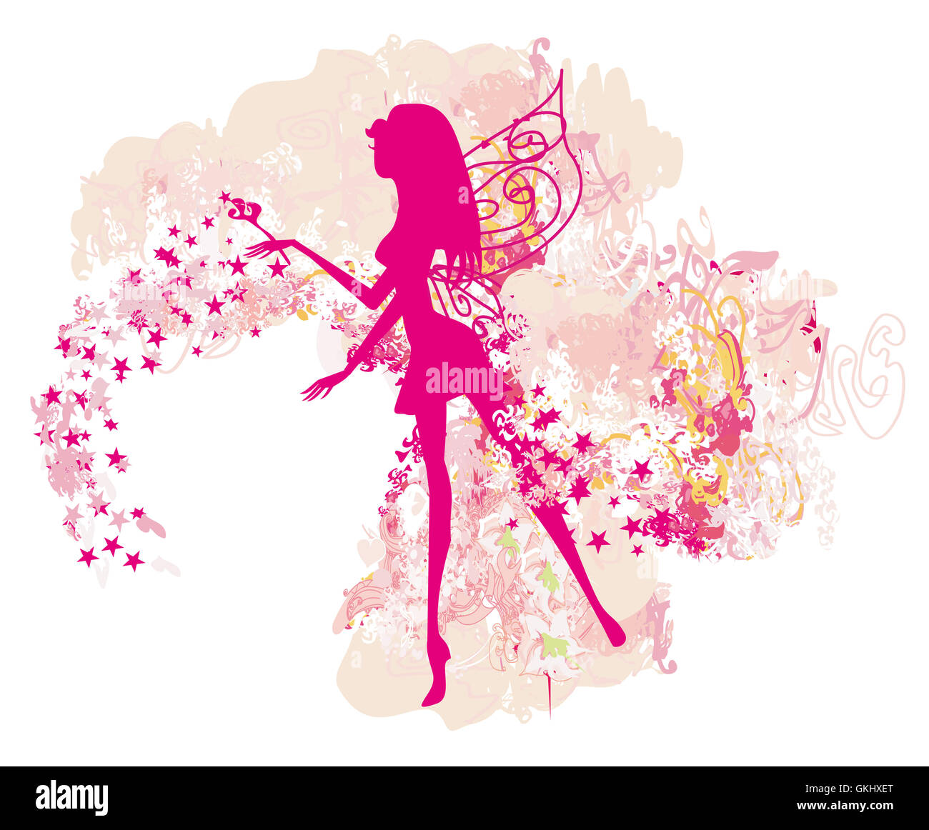 floral background with a beautiful fairy Stock Photo - Alamy