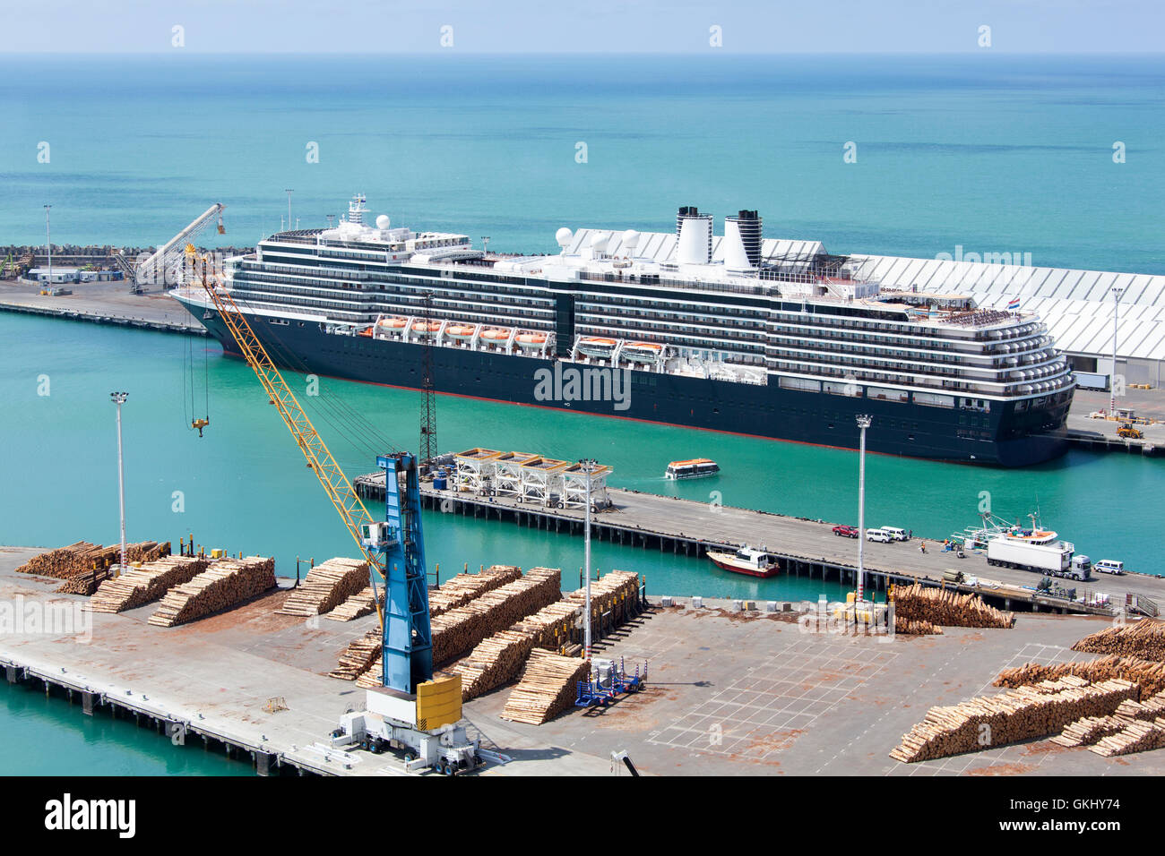 The cruise ship docked in the port of Napier town (New Zealand). Stock Photo